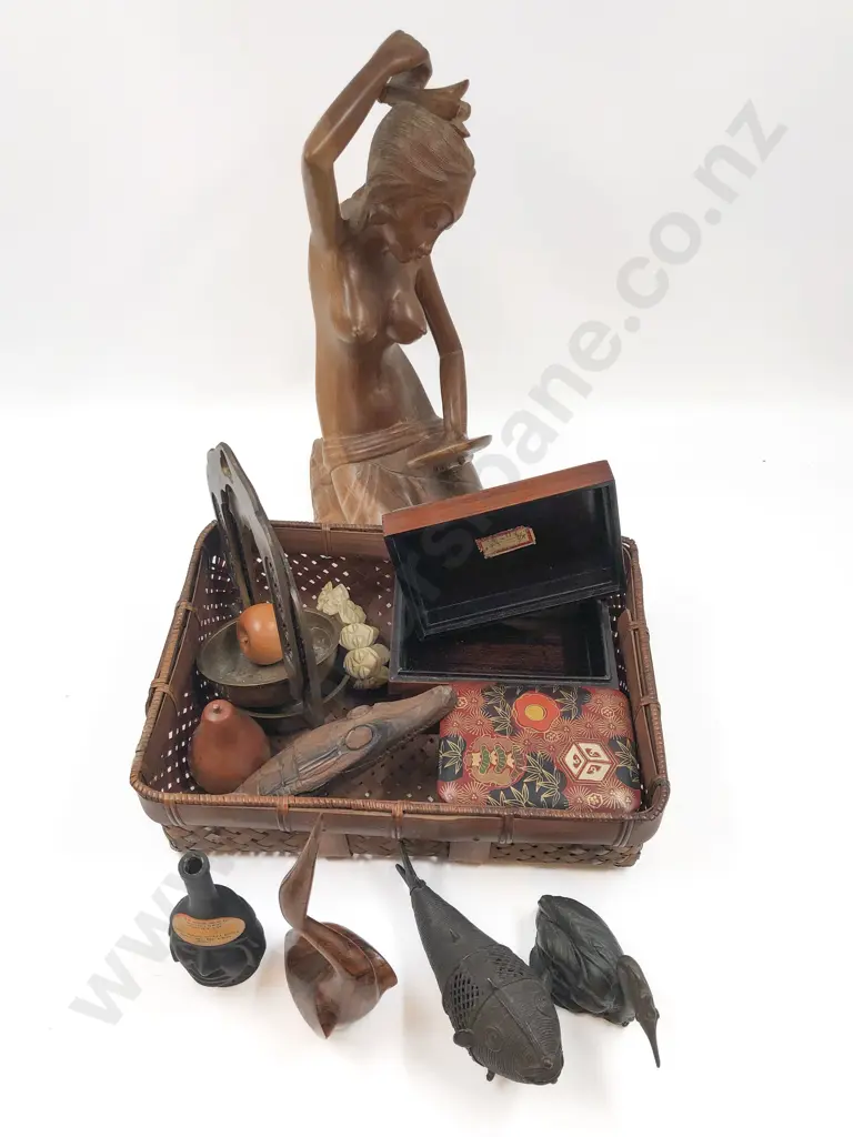 Collection of Boxes and Ornaments and Teak Figure Image 1++