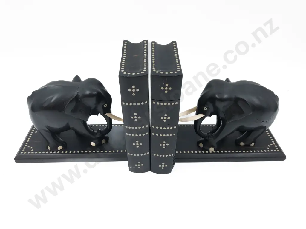 Pair of Ebony Elephant Bookends (Faults) Image 1++
