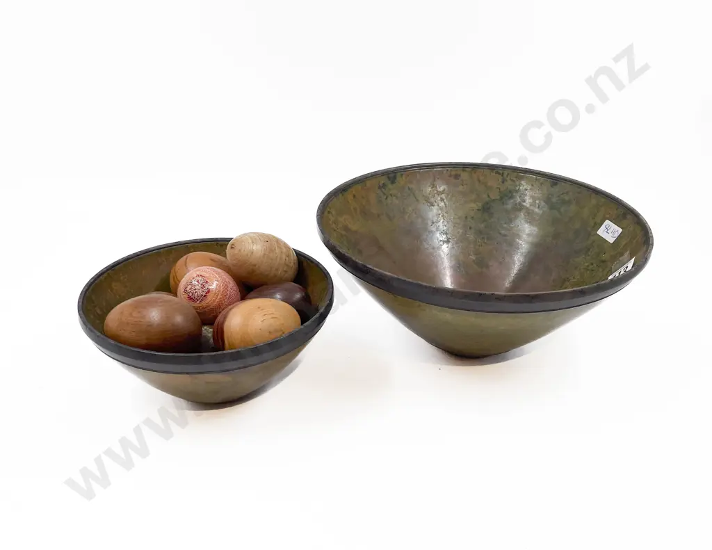 Graduated NZ Pottery Bowls with Wooden and Agate Eggs Image 1++