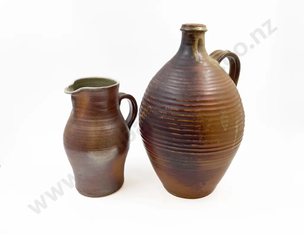 Large NZ Pottery Flask and Paul Melser Jug Image 1++