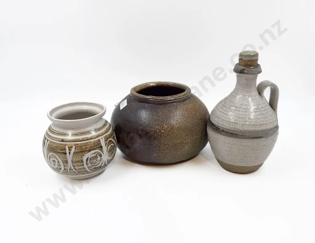 Hamner Pottery Vase (hairline crack) and Two Other Pottery Pieces Image 1++