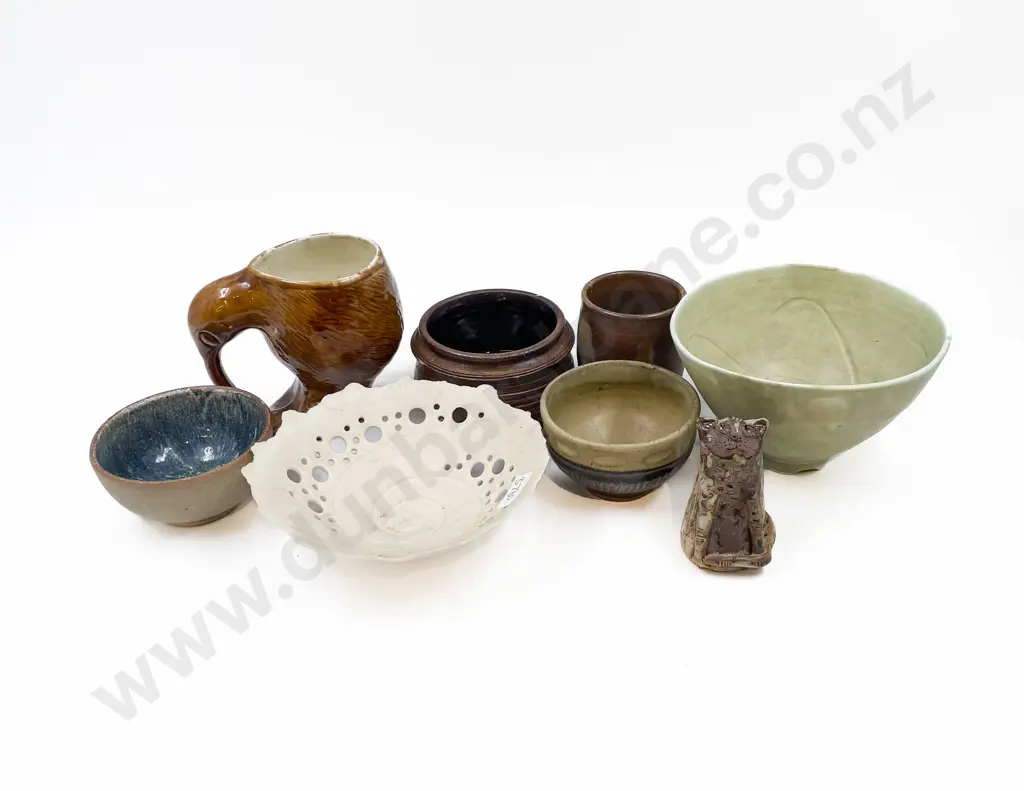 Eight NZ Pottery Pieces Image 1++
