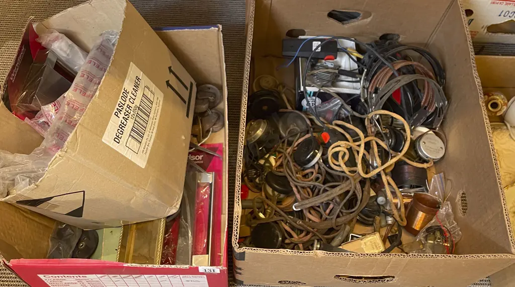 Two Boxes of Assorted including Vintage Electronics and Door Fittings Image 1++