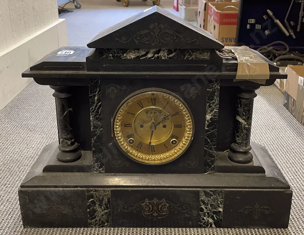 Victorian Black Slate Mantel Clock Image 1++