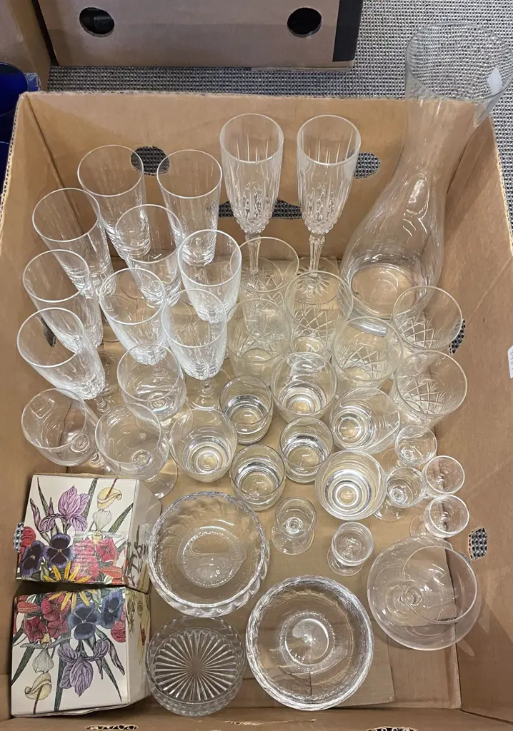 Box of Assorted Crystal and Glass Ware Image 1++