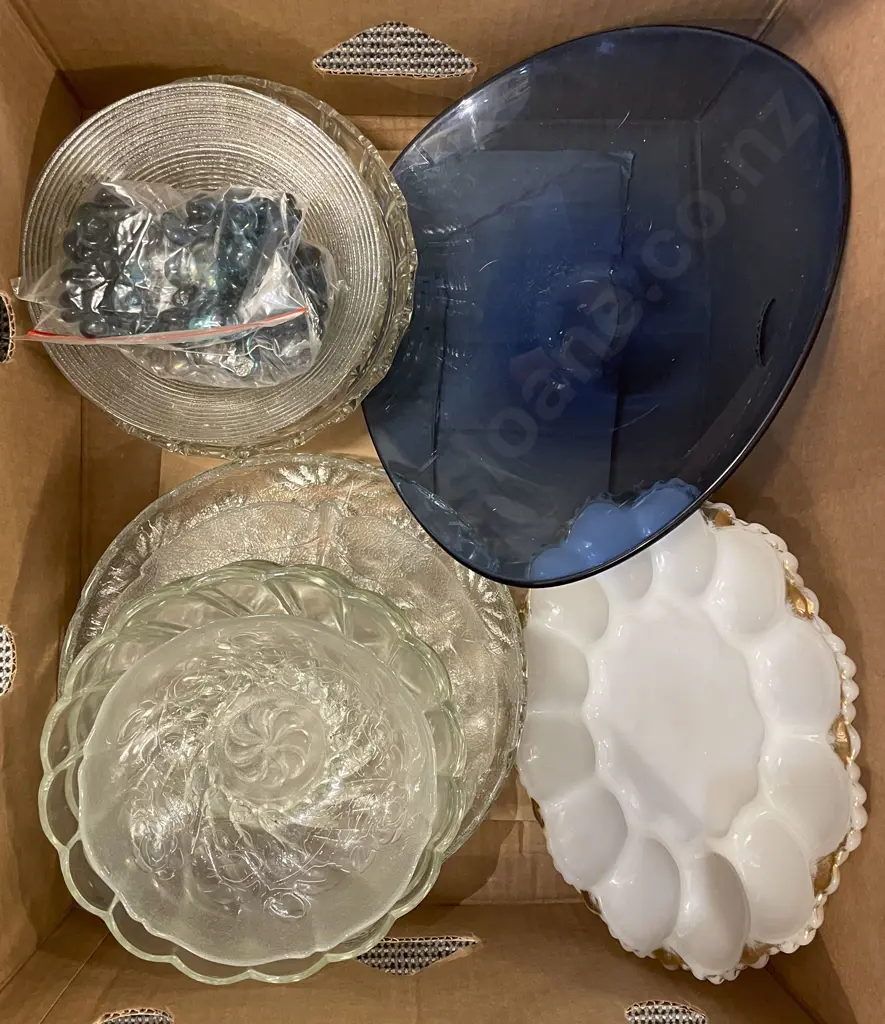 Box of Assorted Glass Serving Ware Image 1++