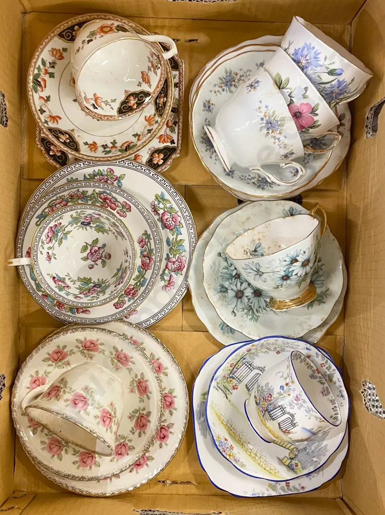 Box of Assorted Fancy China Trios etc Image 1++