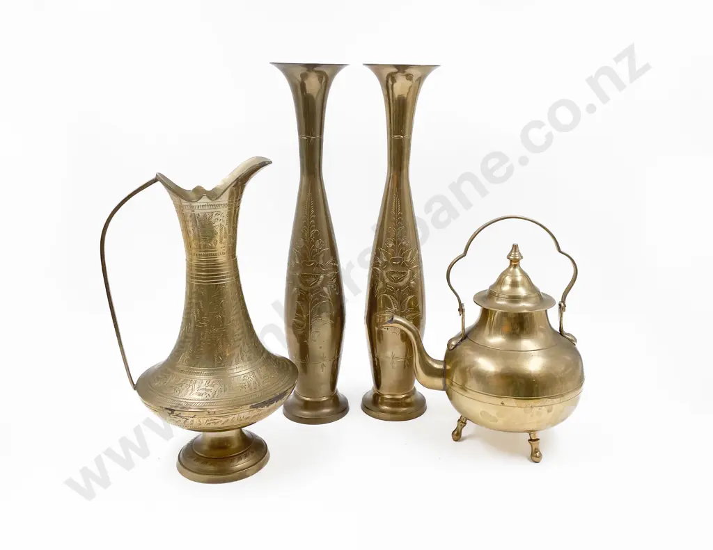 Pair of Brass Vases together with Kettle and Jug Image 1++