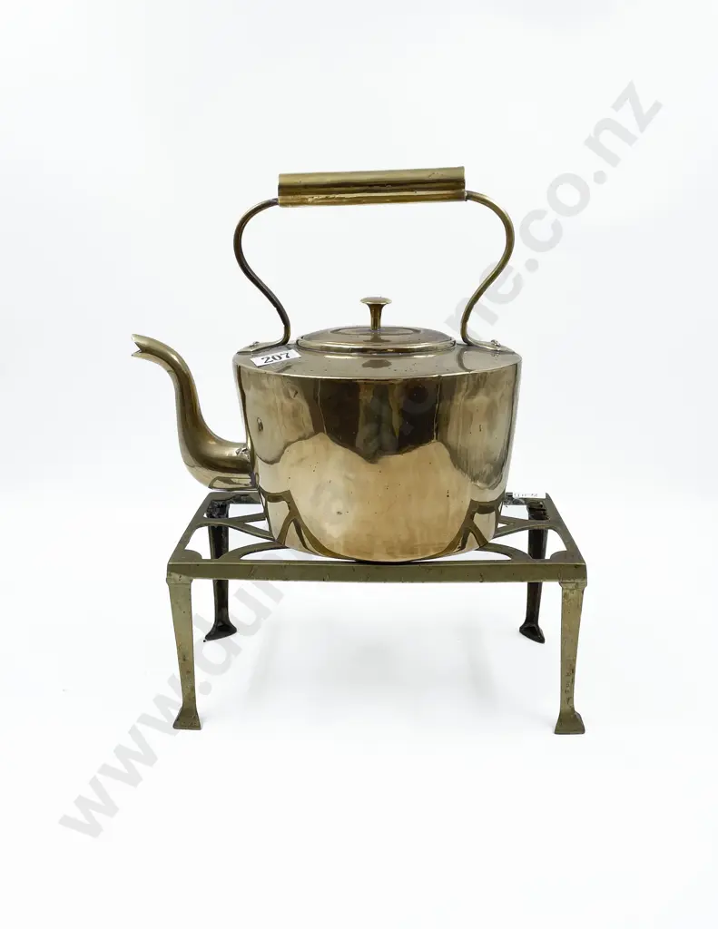 Victorian Brass Kettle and Trivet Image 1++
