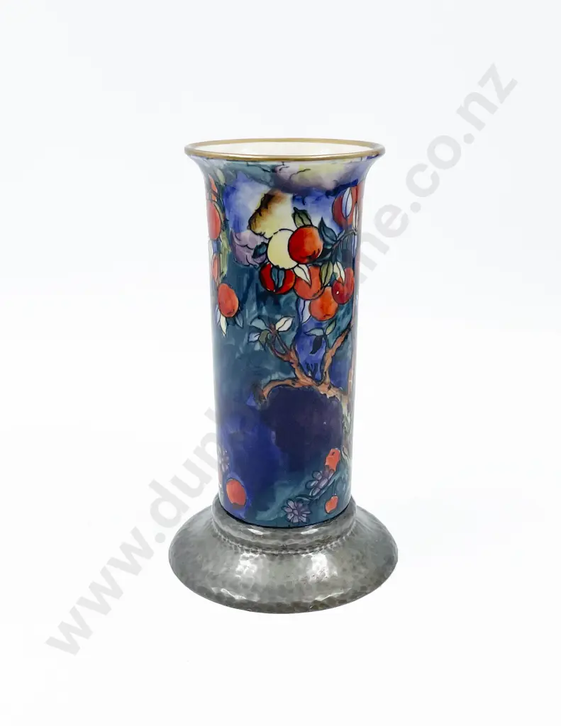 Hancock Coronaware Cherry-Hipe Pattern Vase on Pewter Foot Image 1++