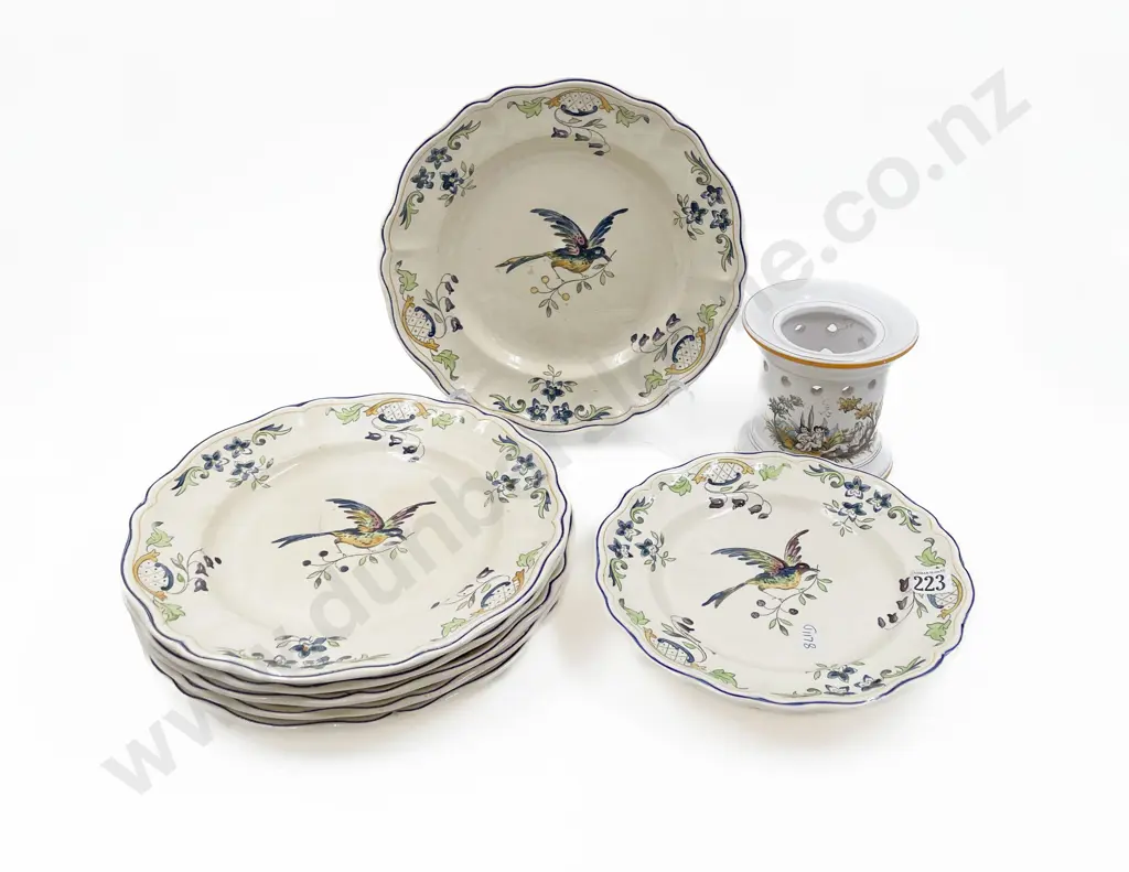 French Clery Longchamp Seven Piece Dessert Set and Italian Burner Stand Image 1++