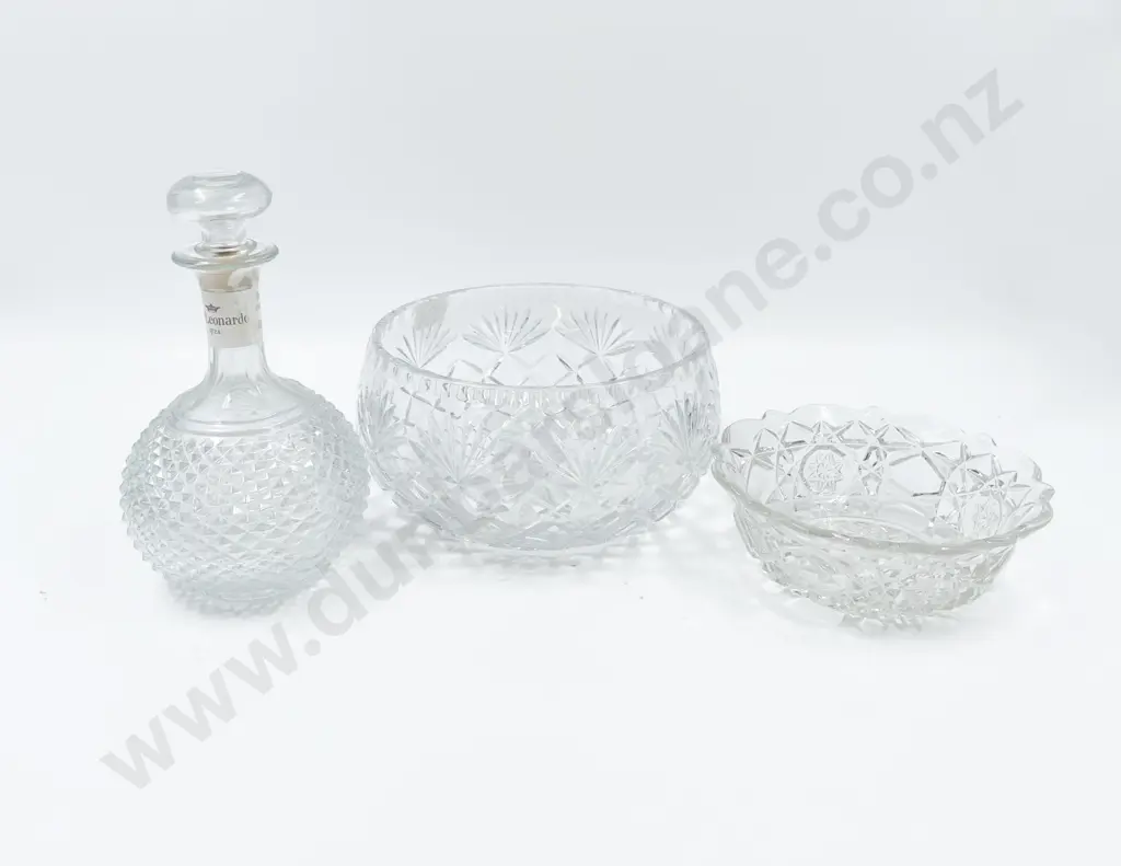 Two Crystal Bowls with Three Decanters and Two Sundae Dishes Image 1++