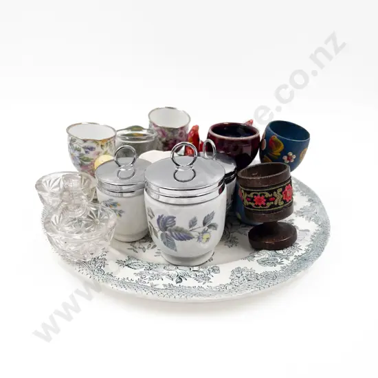 Collection of Egg Cups and Three Worcester Egg Coddlers