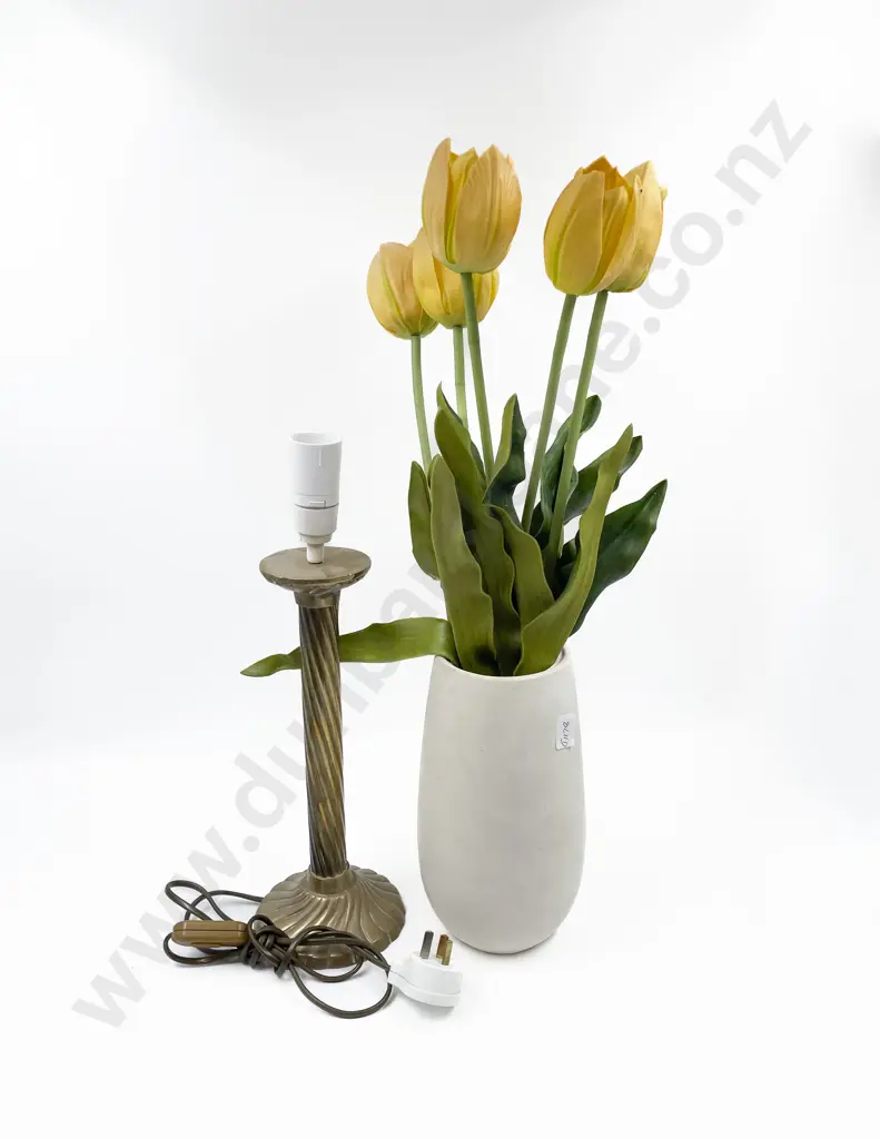 Brass Column Table Lamp with White Ware Vase Image 1++
