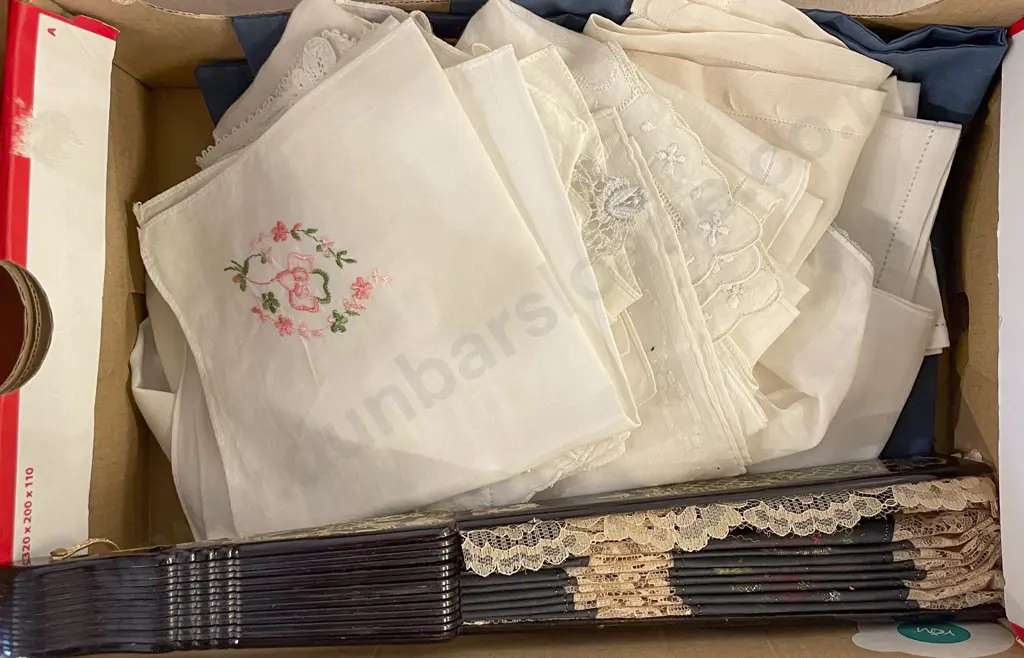 Small Collection of Cotton and Silk Handkerchiefs and fan Image 1++