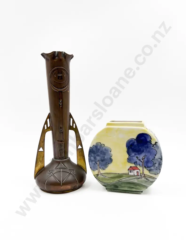 Blue Firs Vase (copy of Clarice Cliff) together with Copper Vase Image 1++