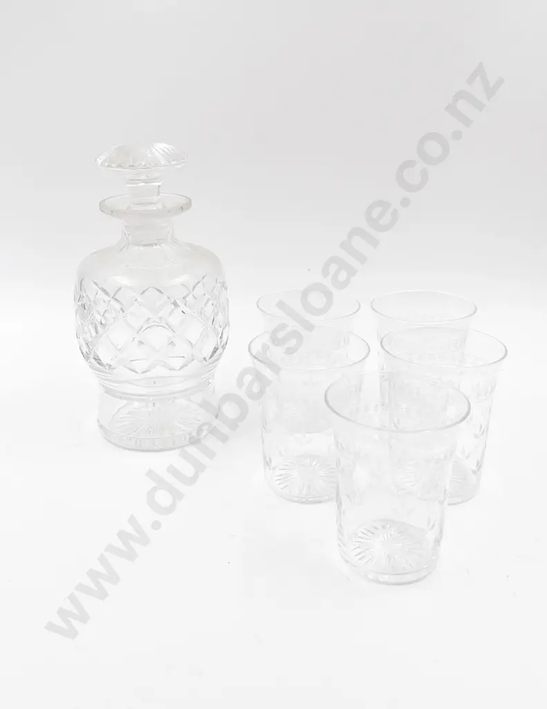 Stewart Crystal Decanter and Five Stewart Crystal Cups Image 1++