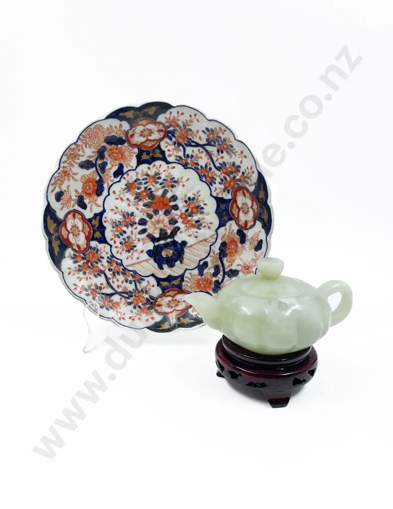 Jade Teapot and Imari Pattern Plate Image 1++