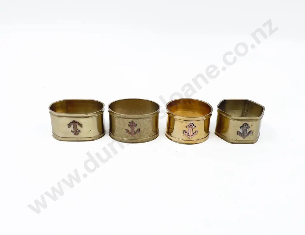 Four Brass Napkin Rings with Anchor Emblems Image 1++
