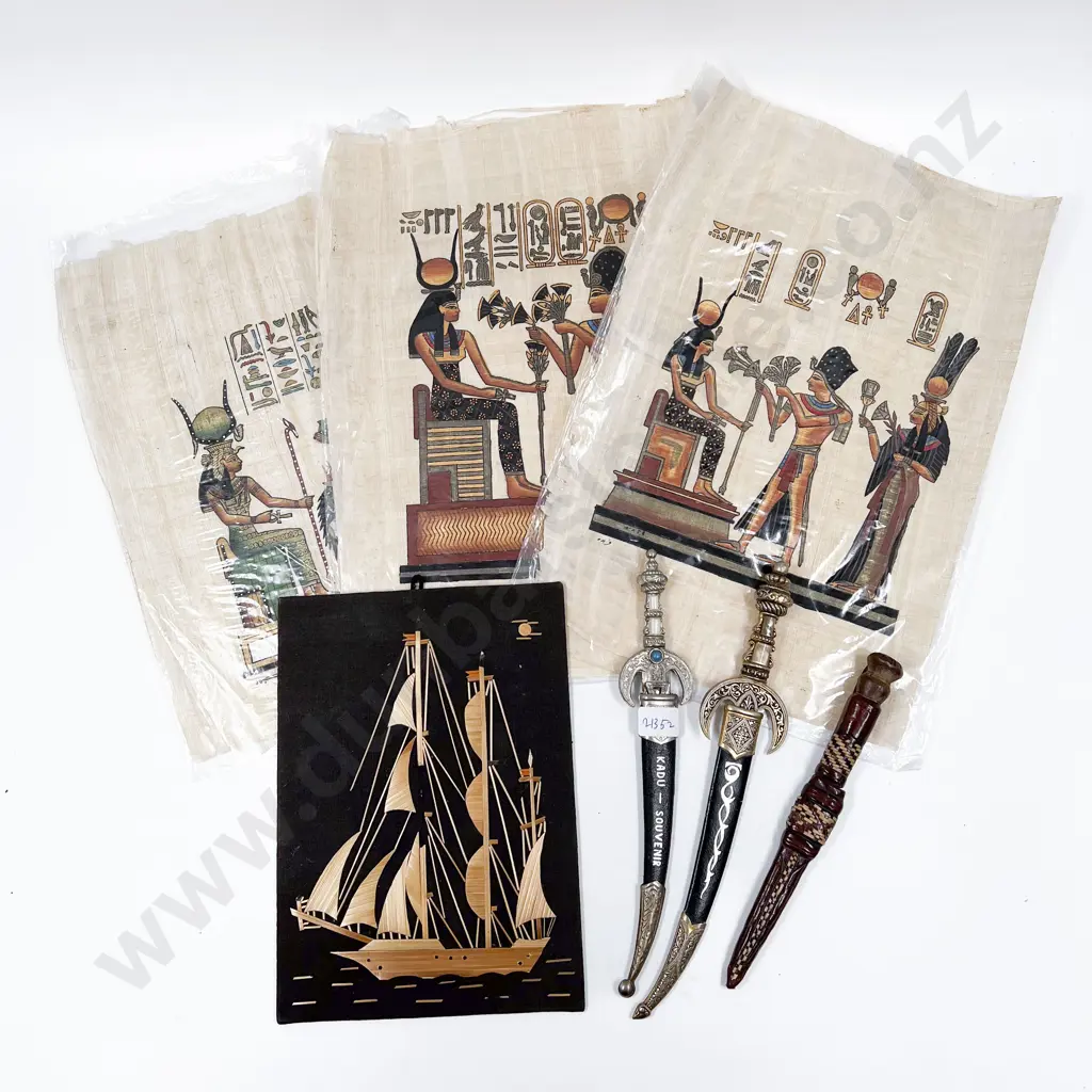 Three Reproduction Daggers together with Three Loose Artworks and Other Image 1++
