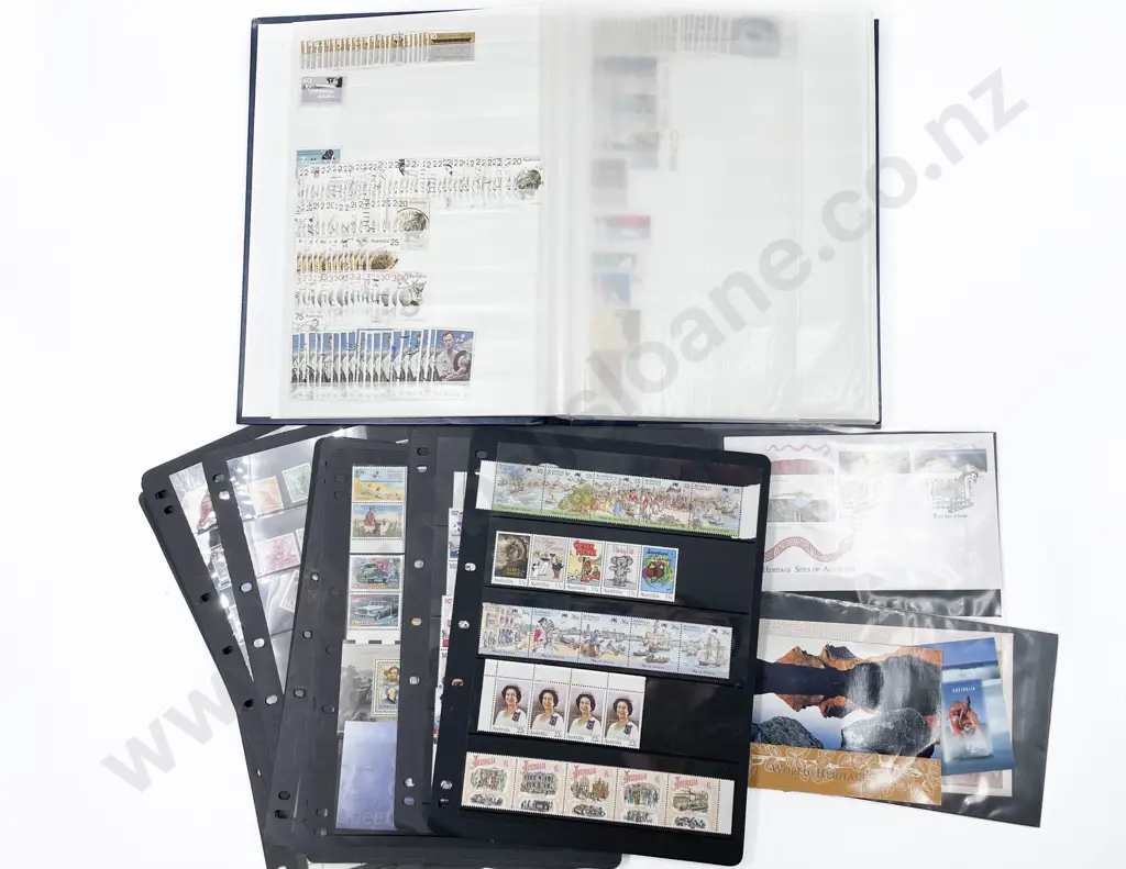 Seven Stamp Stock Books and Loose Pages Containing Australia 1910 - 2000 Image 1++