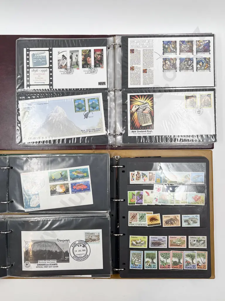 Two Stamp Albums and Four Binders Containing N.Z. & Pacific 1900 - 1990 Image 1++