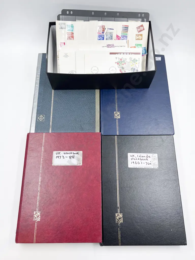 Four Assorted Stamp Albums with Box of Assorted Envelopes mostly UK 1950 to 1990 Image 1++
