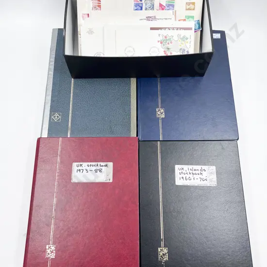 Four Assorted Stamp Albums with Box of Assorted Envelopes mostly UK 1950 to 1990