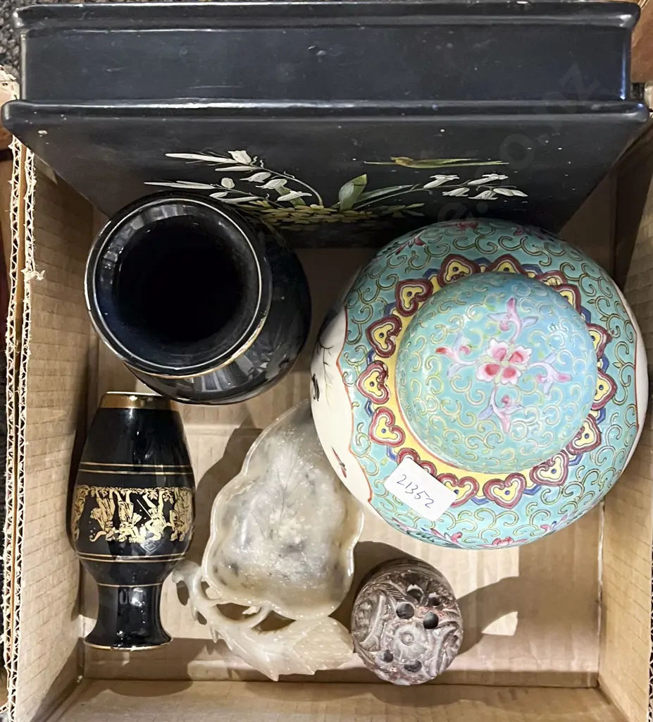 Lacquered Box together with Ginger Jar and Hard Stone Ornaments Image 1++