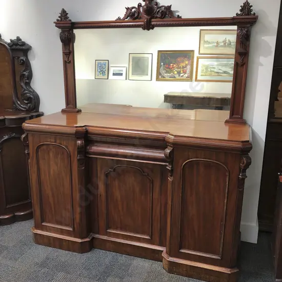 Victorian Mahogany Inverted Breakfront Sideboard with Mirrored Gallery Back
