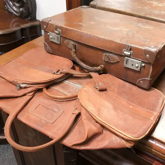 Two Vintage Leather Briefcases and Leather Bag