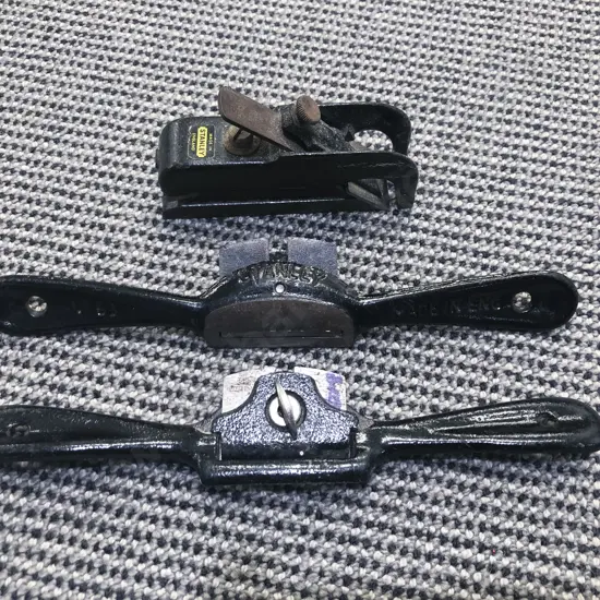 Pair of Vintage Stanley Spokeshaves and Small Stanley Plane