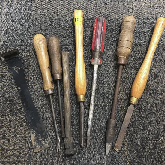 Small Box of Assorted Vintage Tools Including Chisels
