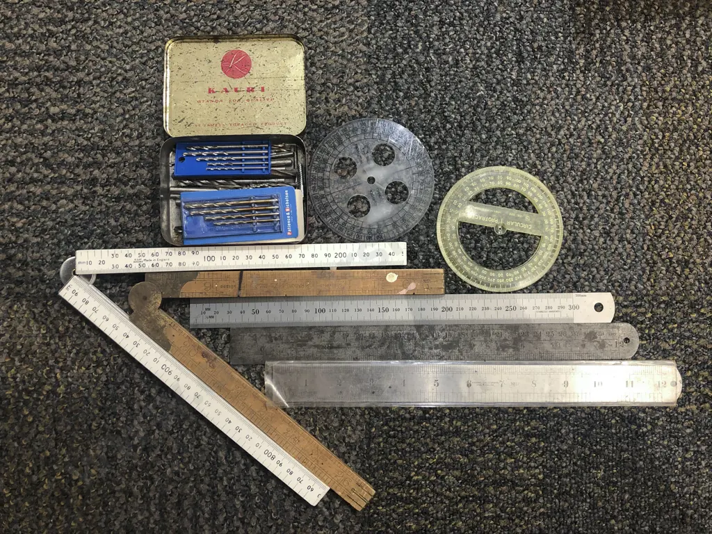 Small Qty of Assorted including As New Router Bit Set and Measuring Implements Etc Image 1++