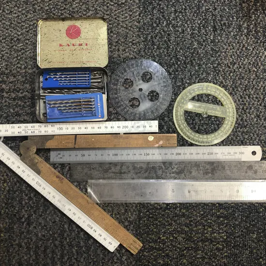 Small Qty of Assorted including As New Router Bit Set and Measuring Implements Etc