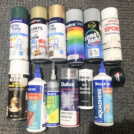 Qty of Assorted Adhesives and Paint Primers Etc