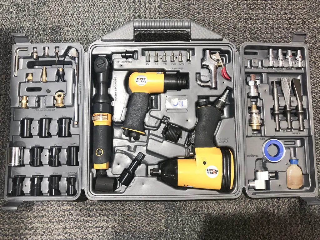 Cased Super Works Multi Air Tool Set and Accessories Image 1++