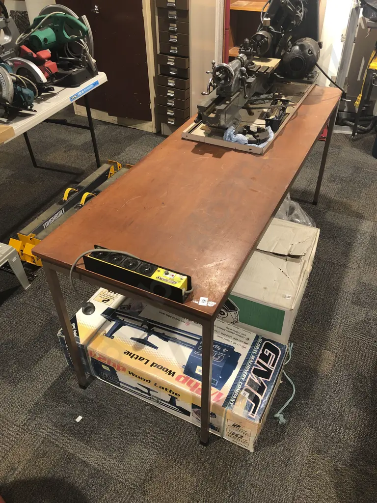 Vintage Rectangular Work Table with Mounted Multiplug Image 1++