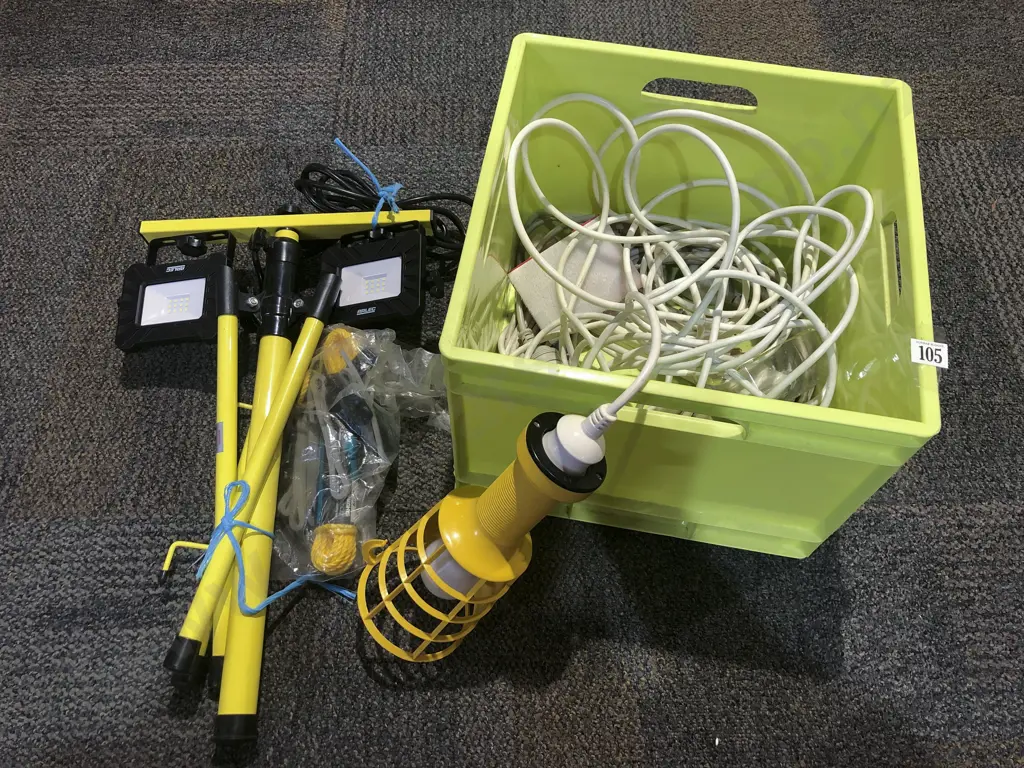LED Flood Lights Together with Assorted Extension Cables etc Image 1++