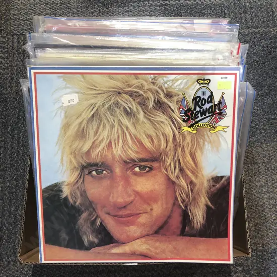 Quantity of Assorted Vinyl Records Including Dire Straits and Rod Stewart