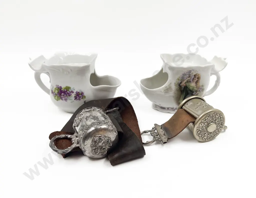 Two Victorian Plated Shaving Strops and Two Shaving Mugs Image 1++