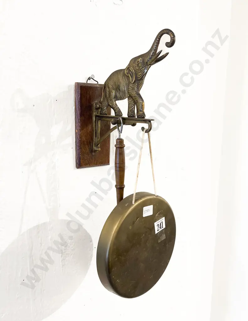 Brass Wall Mounted Gong with Elephant Decoration Image 1++