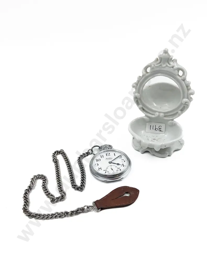 Swiss Made Fob Watch and Chain together with Stand Image 1++