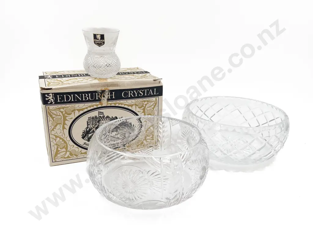 Two Crystal Bowls Together with Box Set of Edinburgh Crystal Image 1++