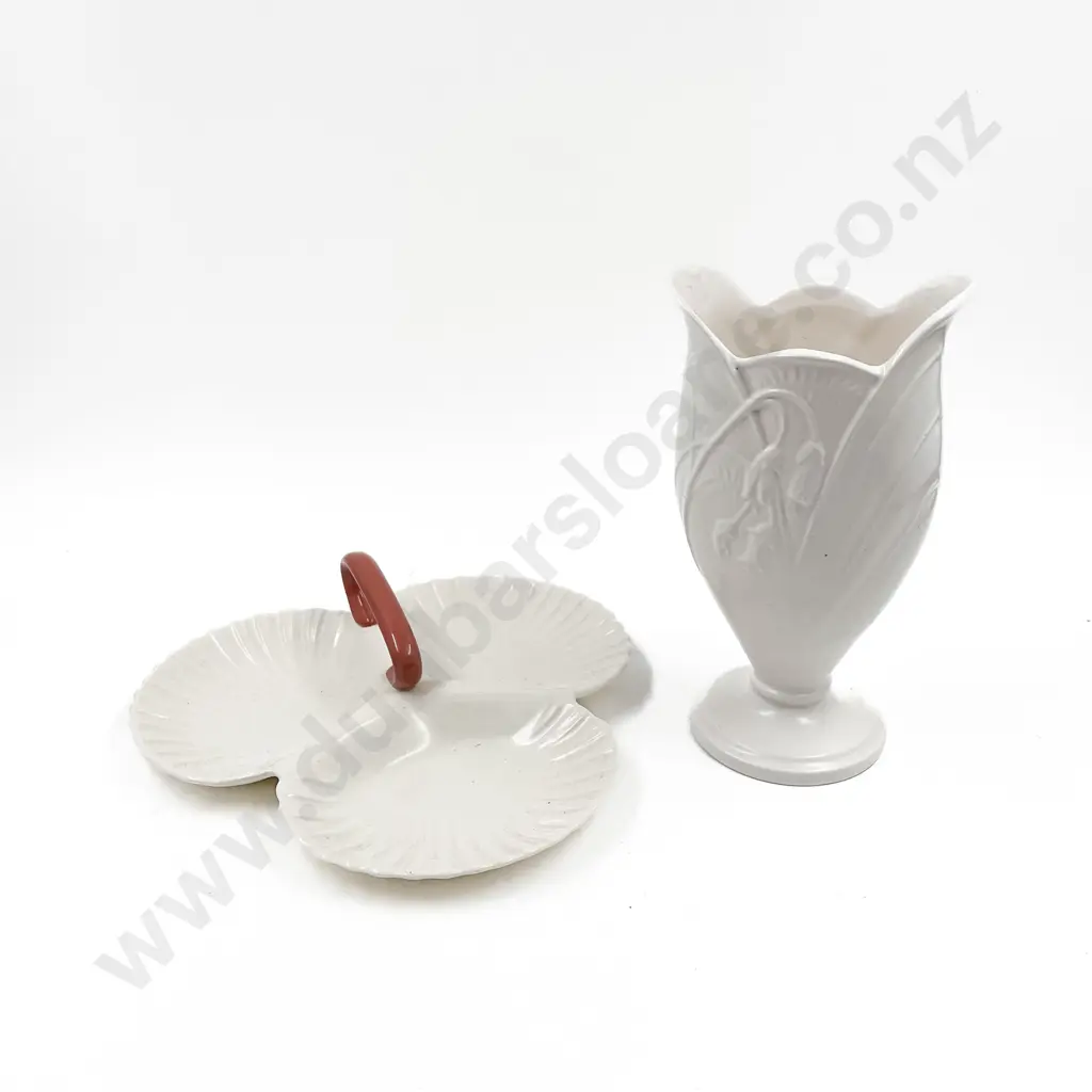 Poole Dish Together with White Glazed Vase Image 1++