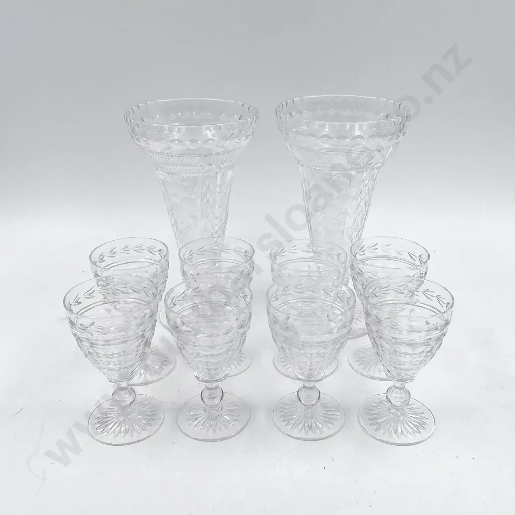 Pair of Crystal Vases and Eight Stuart Crystal Glasses Image 1++