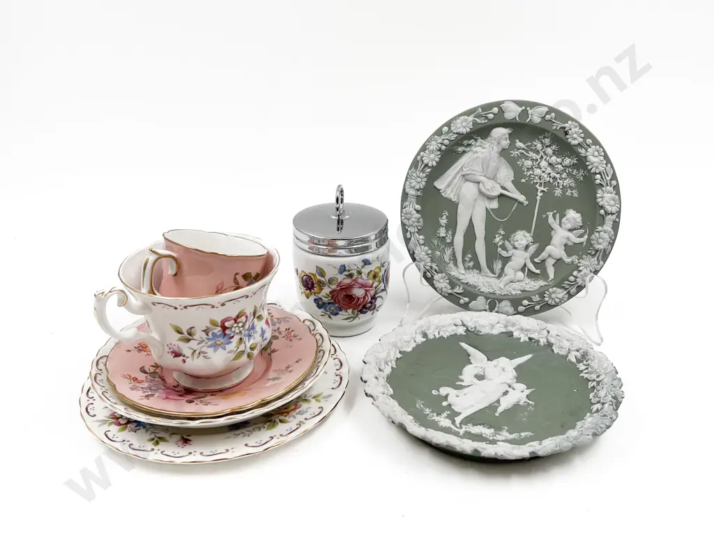 Two Jasperware Plaques Together with Assorted Fancy China Including RCD Image 1++