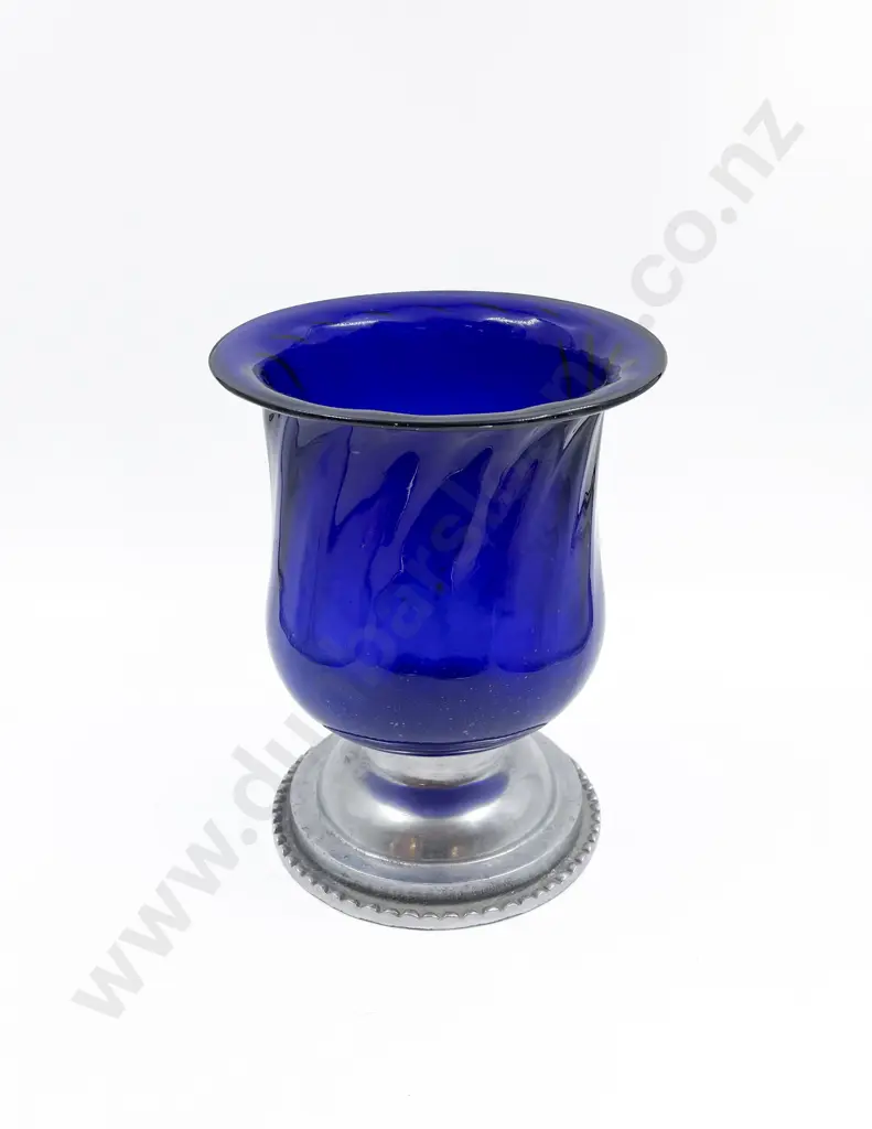 Blue Glass Vase and Holder Image 1++