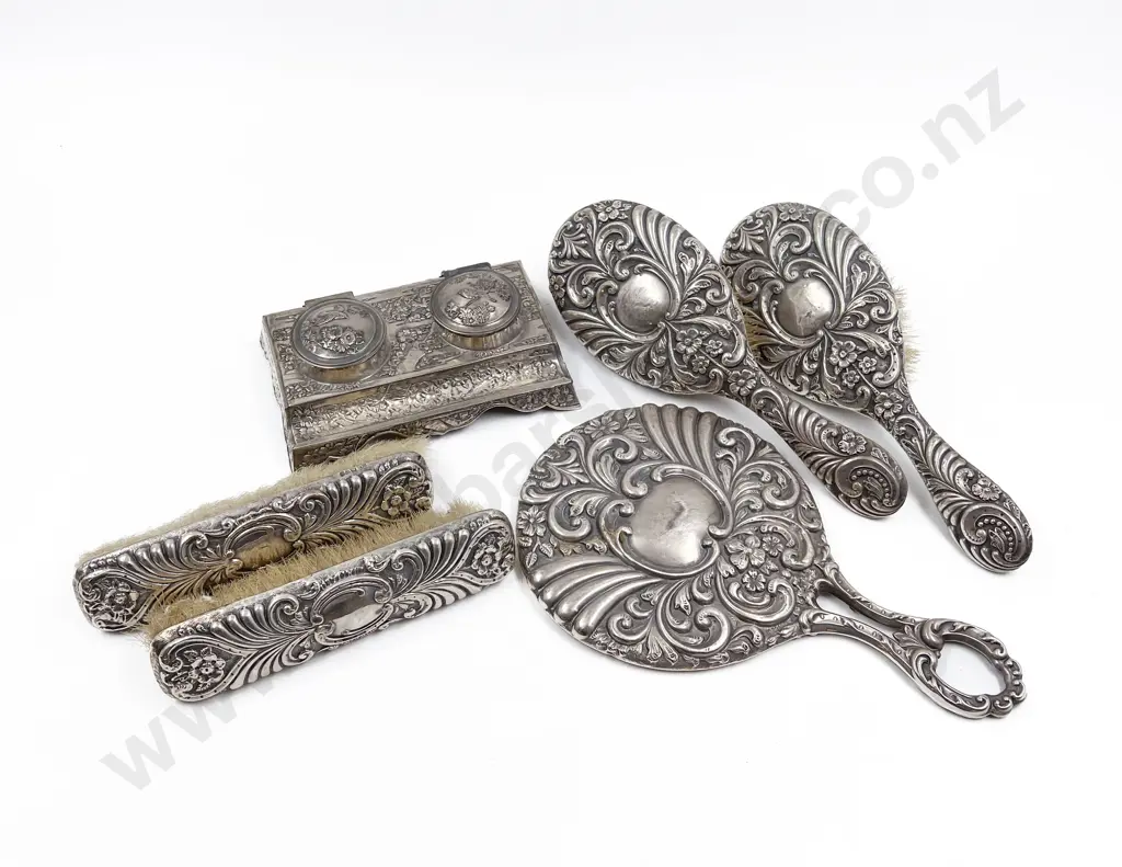 Five S/S Topped Vanity Items Together with Dual Inkwell Stand Image 1++