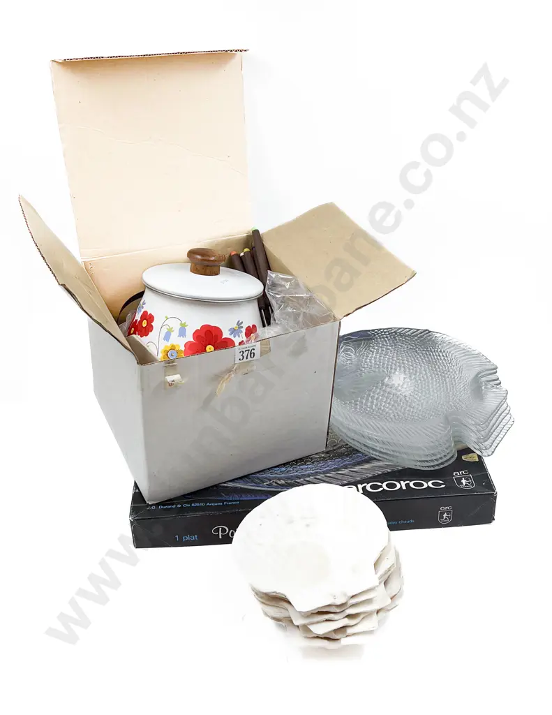 Boxed Fondue Set Together With Glass Fish Plates and Shells etc Image 1++